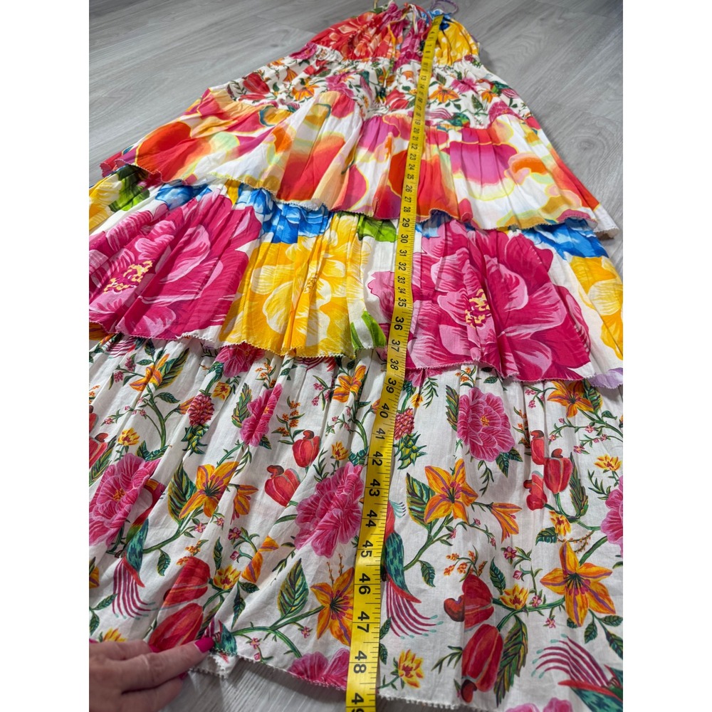 Farm Rio Women Tropical Floral Toucan Tiered Halter Maxi Dress Multicolor Small - Picture 5 of 14